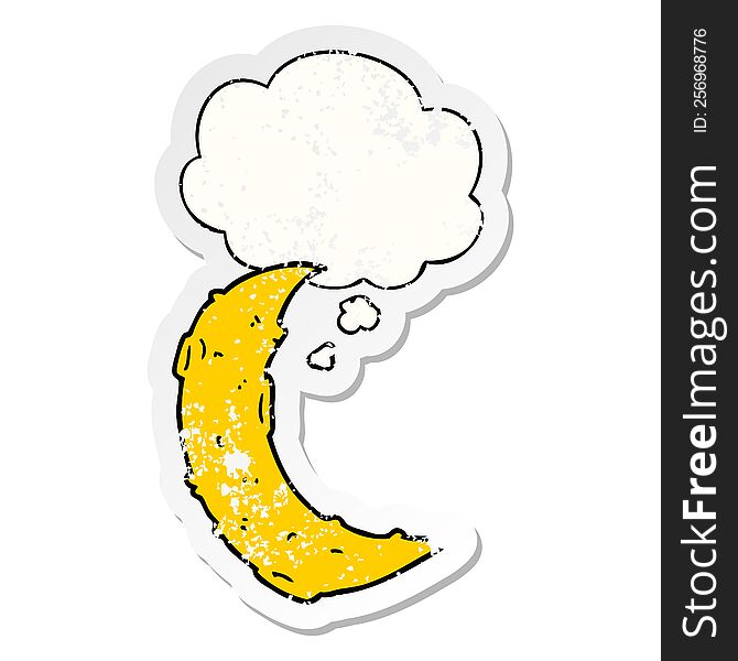cartoon moon with thought bubble as a distressed worn sticker