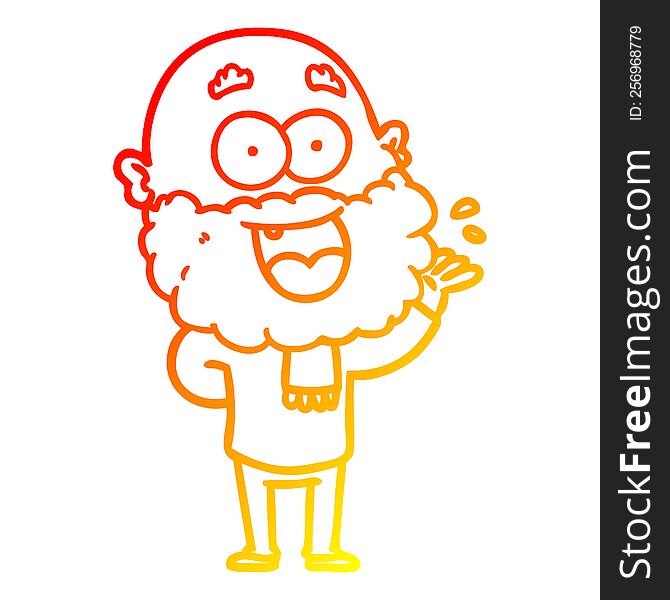 warm gradient line drawing cartoon crazy happy man with beard amazed