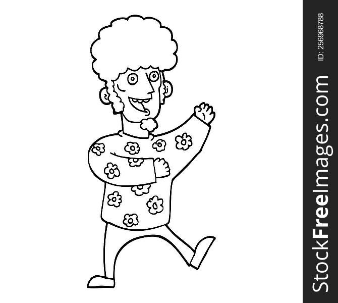 Black And White Cartoon Dancing 70s Man