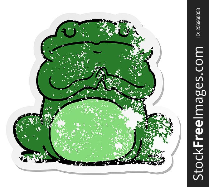 Distressed Sticker Of A Cartoon Arrogant Frog