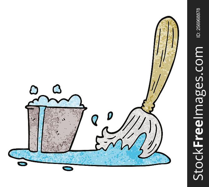 cartoon doodle bucket and mop