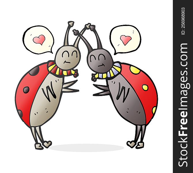 freehand drawn speech bubble cartoon ladybugs greeting