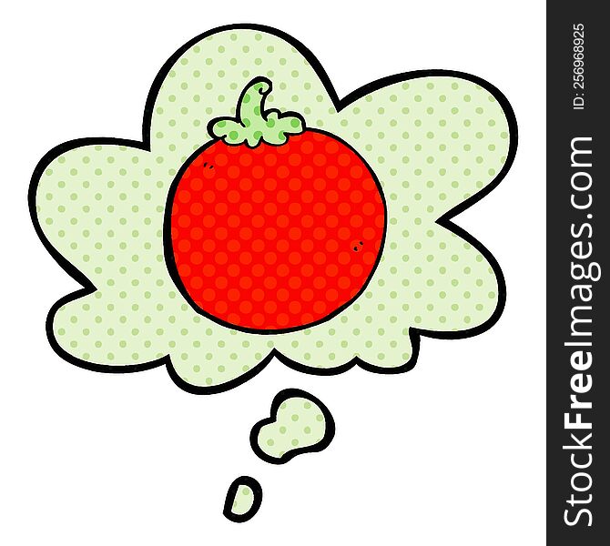 Cartoon Tomato And Thought Bubble In Comic Book Style