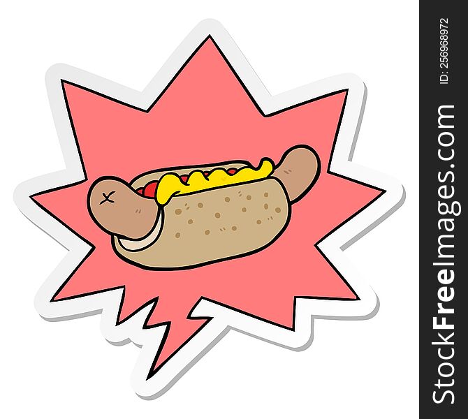 Cartoon Fresh Tasty Hot Dog And Speech Bubble Sticker