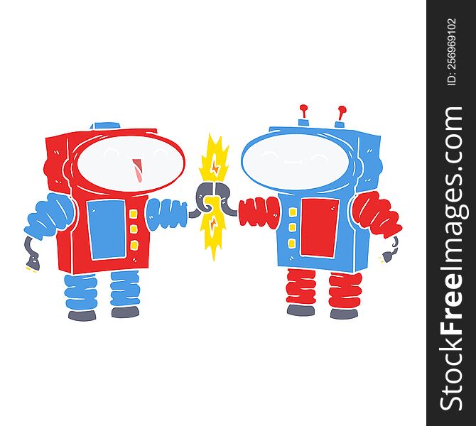 flat color style cartoon robots connecting