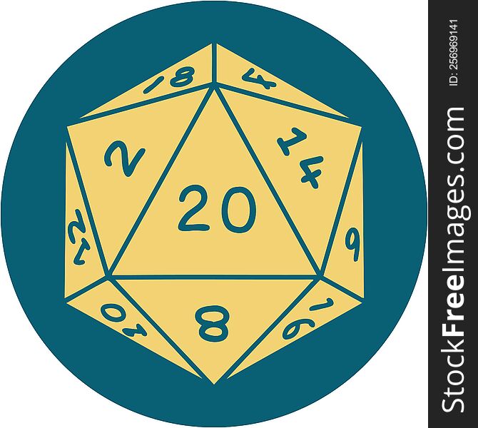 tattoo style icon of a d20 dice