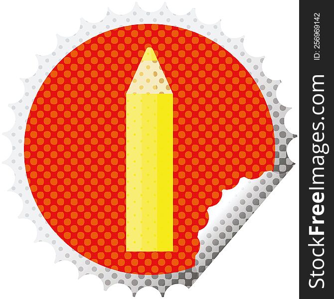 yellow coloring pencil graphic vector illustration round sticker stamp. yellow coloring pencil graphic vector illustration round sticker stamp