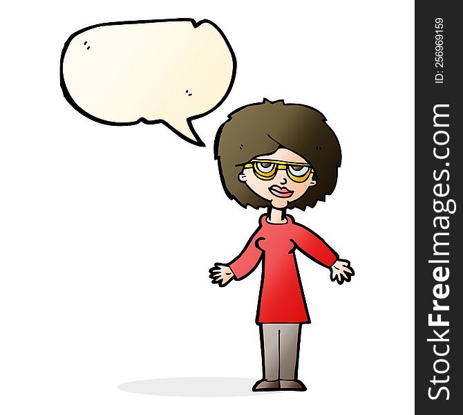 Cartoon Woman Wearing Glasses With Speech Bubble