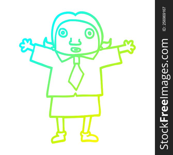 cold gradient line drawing of a cartoon school girl