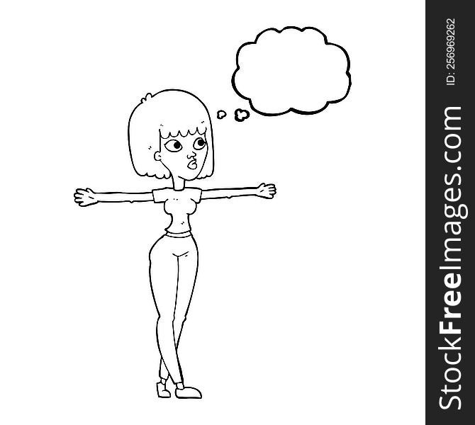 Thought Bubble Cartoon Woman Spreading Arms