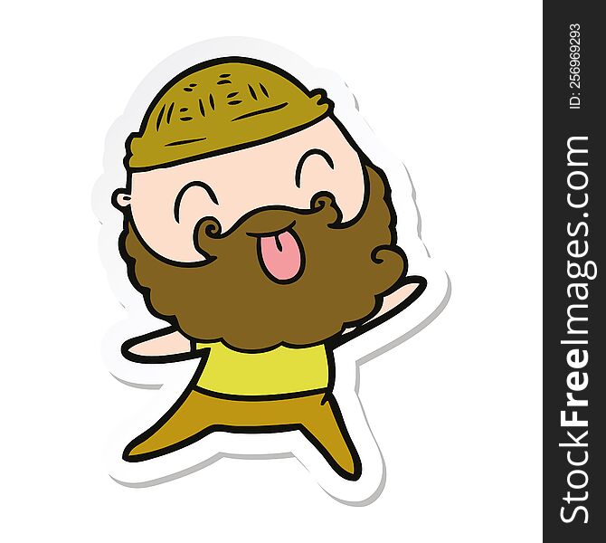 Sticker Of A Man With Beard Sticking Out Tongue