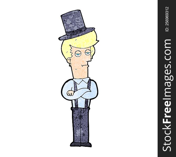 cartoon man wearing braces and top hat