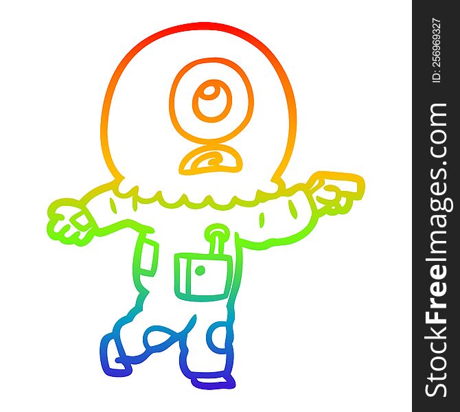 rainbow gradient line drawing cartoon cyclops alien spaceman pointing