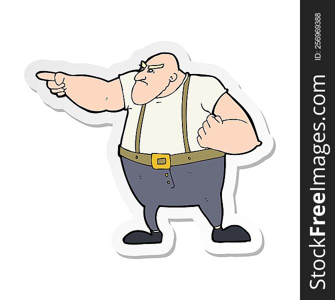 sticker of a cartoon angry tough guy pointing