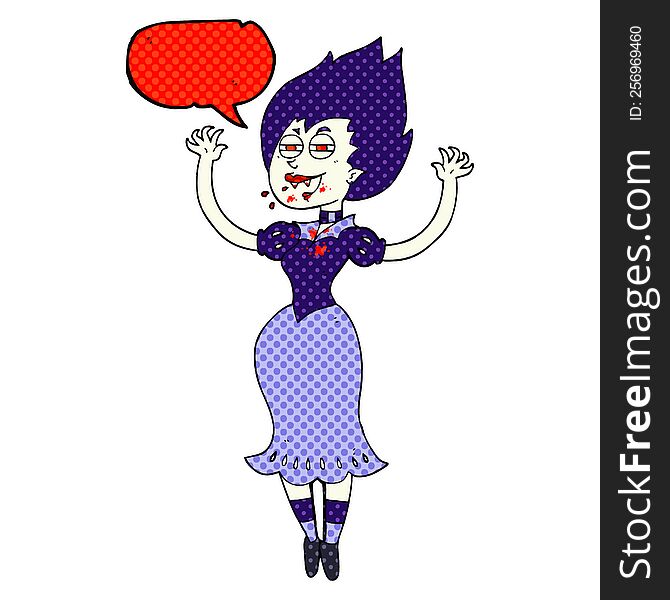 comic book speech bubble cartoon vampire girl with bloody mouth