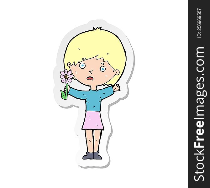 sticker of a cartoon woman with flower