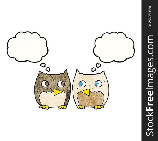 freehand drawn cute thought bubble textured cartoon owls