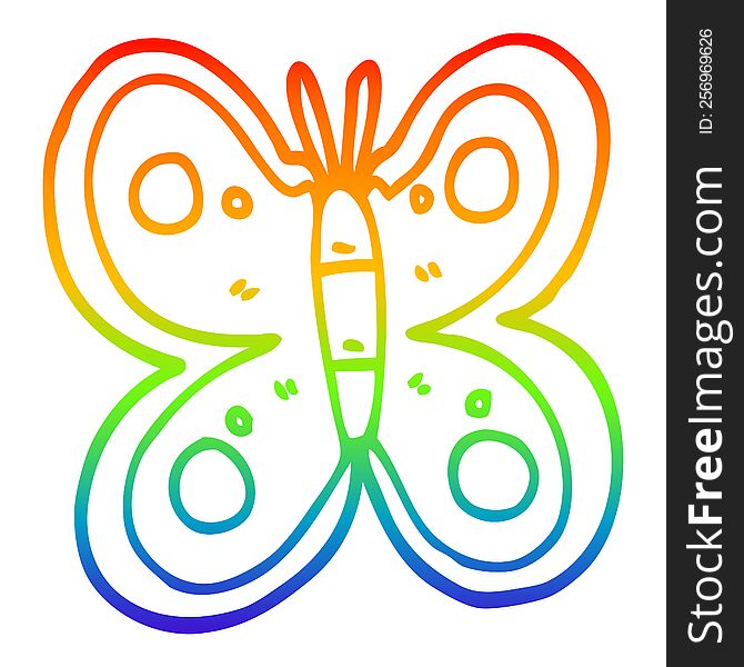 rainbow gradient line drawing of a cartoon huge butterfly