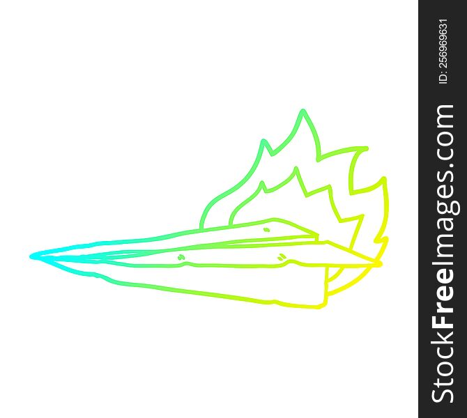 cold gradient line drawing of a cartoon burning paper airplane
