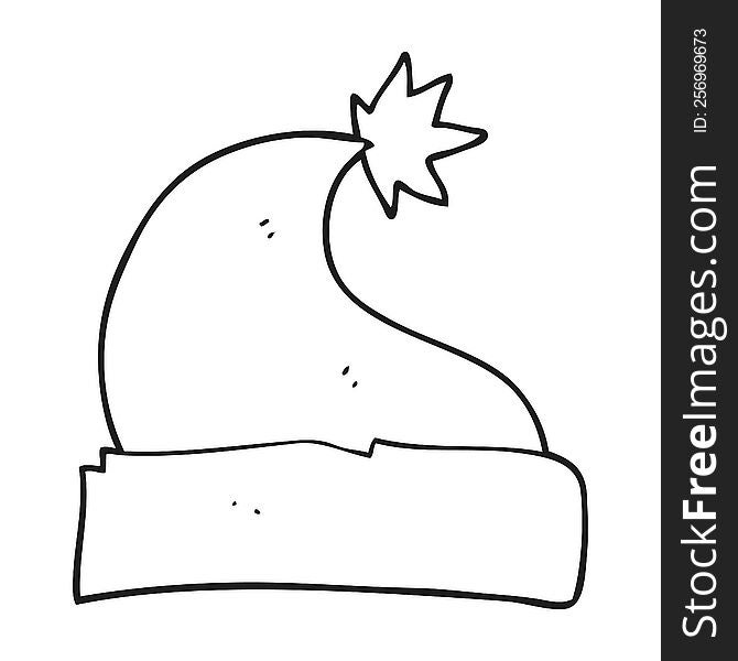 freehand drawn black and white cartoon christmas hat
