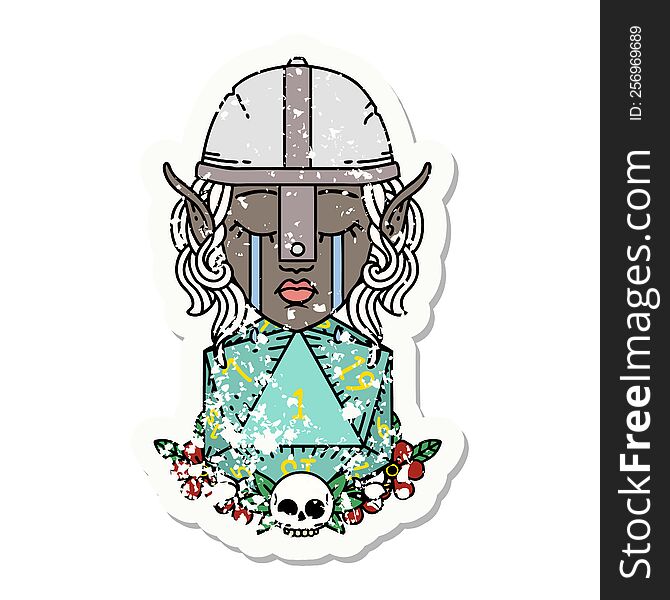 Sad Elf Fighter Character With Natural One D20 Roll Illustration