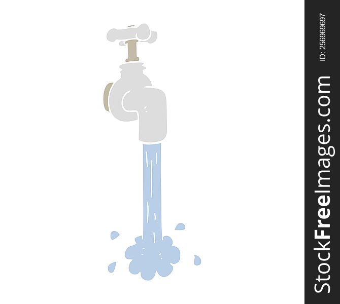 Flat Color Illustration Of A Cartoon Running Faucet