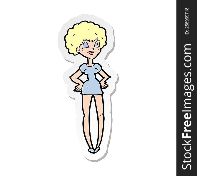 Sticker Of A Cartoon Happy Woman With Hands On Hips