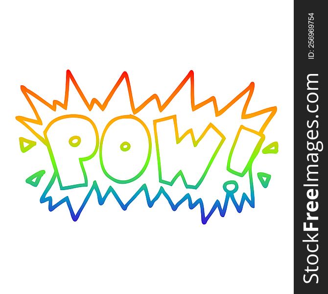 rainbow gradient line drawing of a cartoon word pow