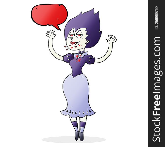 freehand drawn speech bubble cartoon vampire girl with bloody mouth