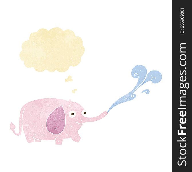 cartoon funny little elephant squirting water with thought bubble