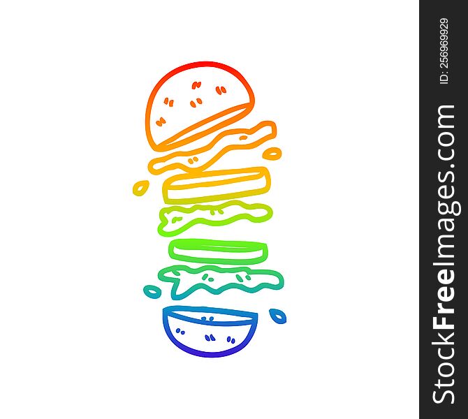 rainbow gradient line drawing of a cartoon burger
