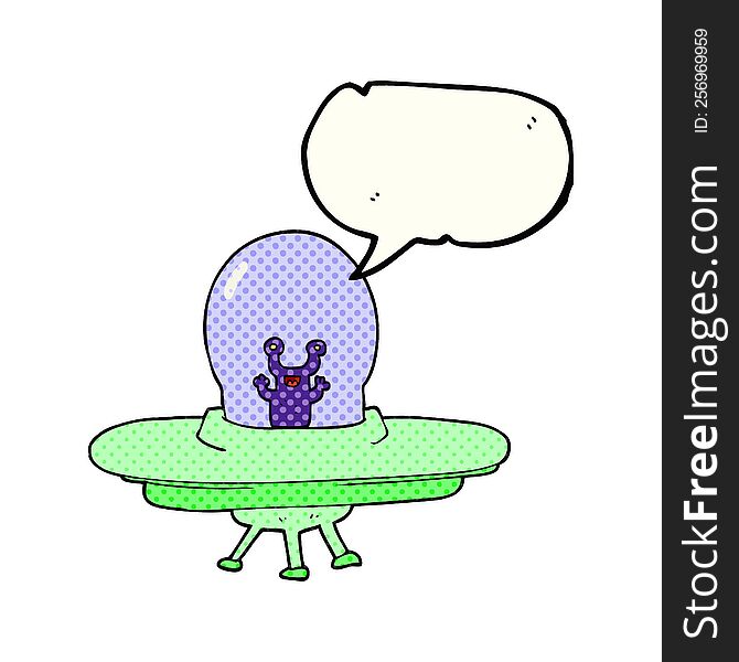freehand drawn comic book speech bubble cartoon alien spaceship