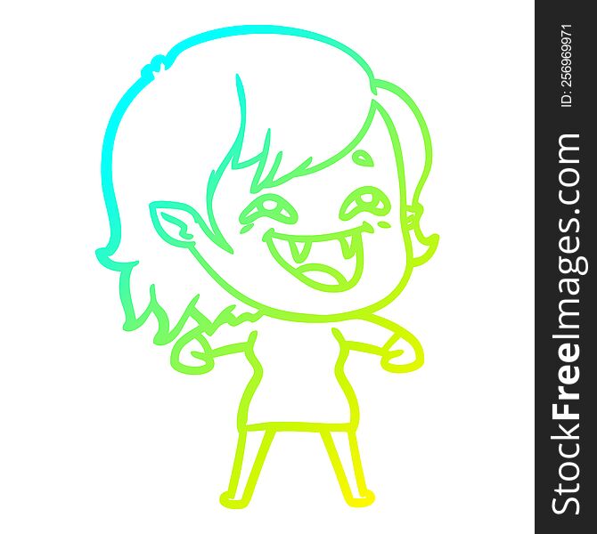 Cold Gradient Line Drawing Cartoon Laughing Vampire Girl