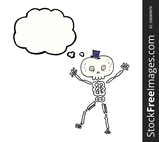 freehand drawn thought bubble textured cartoon dancing skeleton