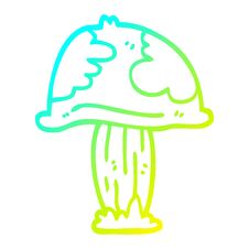 Cold Gradient Line Drawing Cartoon Wild Mushroom Royalty Free Stock Photo