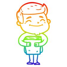 Rainbow Gradient Line Drawing Happy Cartoon Man Holding Book Stock Images