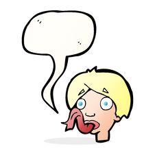 Cartoon Head Sticking Out Tongue With Speech Bubble Stock Photo