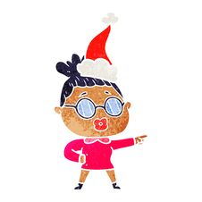 Retro Cartoon Of A Pointing Woman Wearing Spectacles Wearing Santa Hat Royalty Free Stock Images