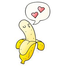 Cartoon Banana In Love And Speech Bubble In Smooth Gradient Style Stock Photo