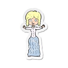 Retro Distressed Sticker Of A Cartoon Worried Victorian Woman Royalty Free Stock Photo