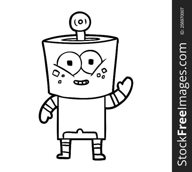 happy cartoon robot waving hello. happy cartoon robot waving hello