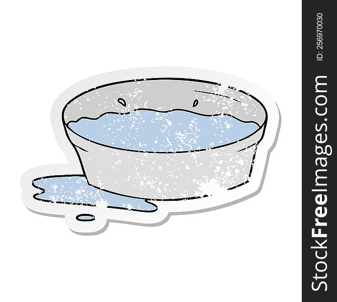 distressed sticker of a cartoon dog water bowl