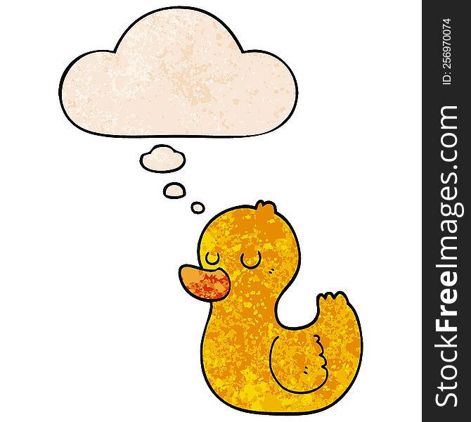 Cartoon Duck And Thought Bubble In Grunge Texture Pattern Style