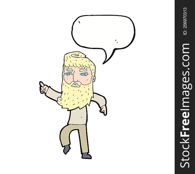 Cartoon Bearded Man Pointing The Way With Speech Bubble