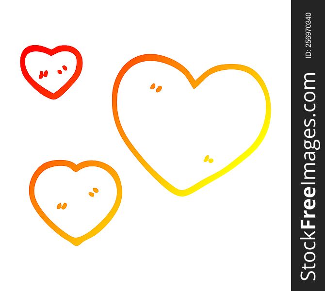 warm gradient line drawing of a cartoon love hearts