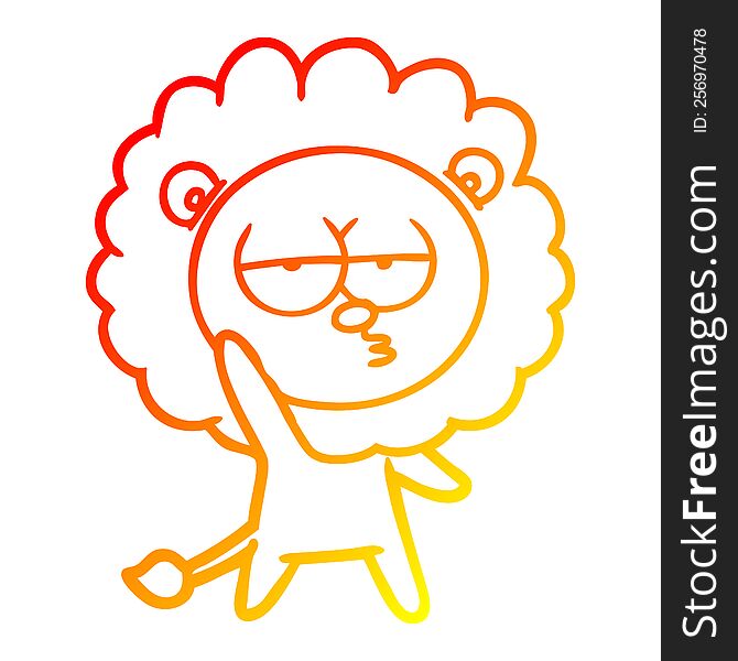 warm gradient line drawing of a cartoon bored lion waving