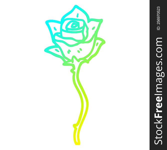 cold gradient line drawing of a cartoon red rose