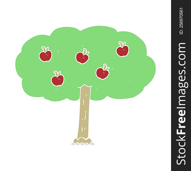 flat color illustration of apple tree. flat color illustration of apple tree