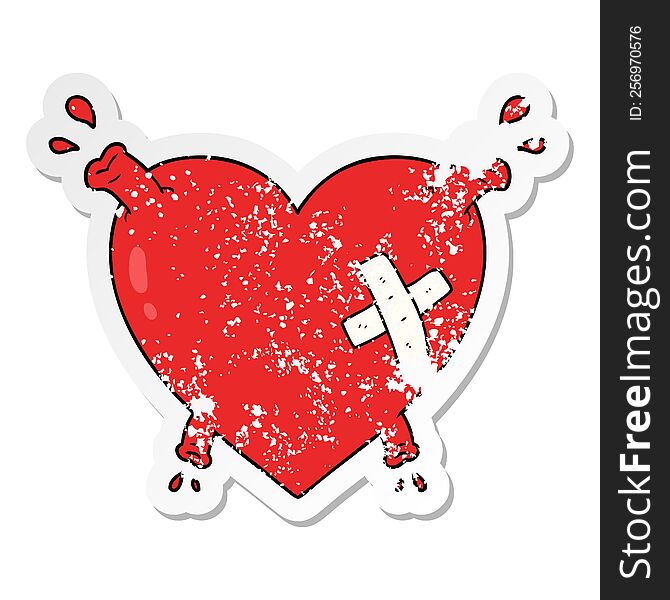 distressed sticker of a cartoon heart squirting blood