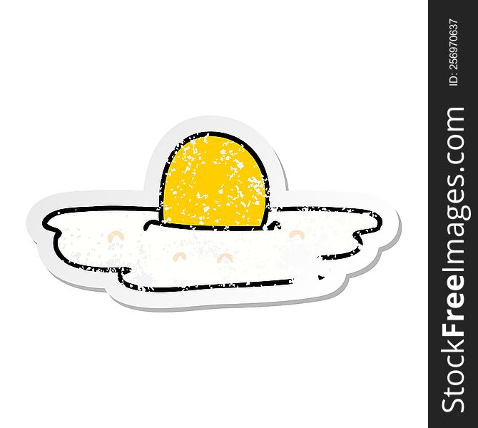 distressed sticker of a quirky hand drawn cartoon fried egg